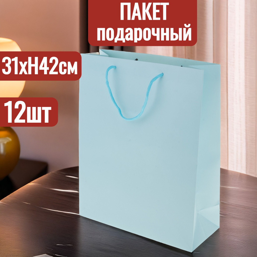 Пакет подарочный, 31x12xH42 см, набор 12 шт, однотонные, большой с ручками  #1