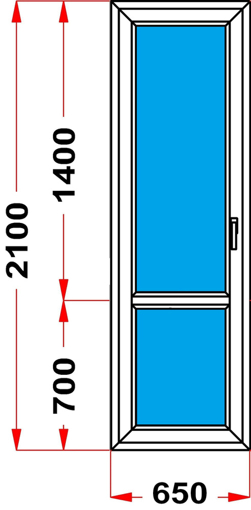 Балконная дверь из профиля Grunder 60 мм (2100 x 650) 52, с поворотной створкой, стеклопакет 2 стекла, #1