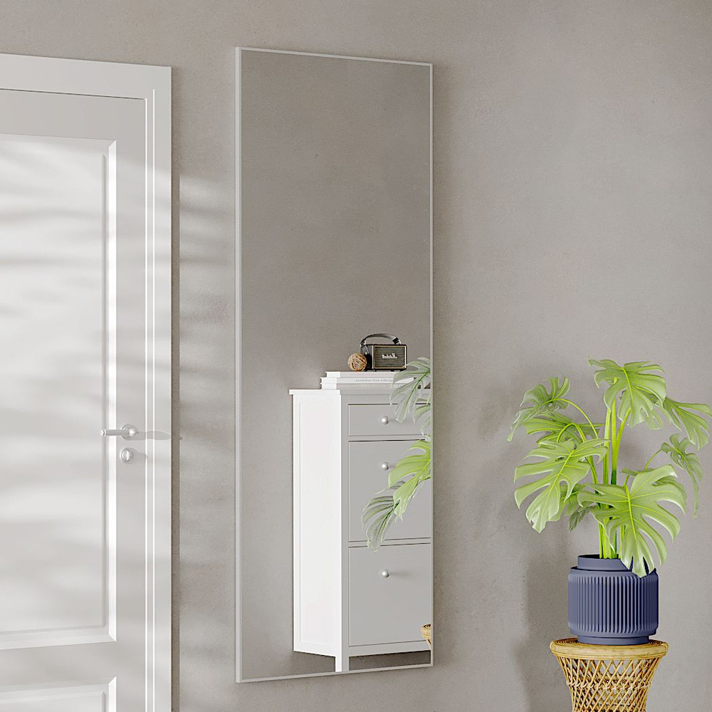 Настенное зеркало большое навесное в раме в стиле лофт в прихожую или коридор, TODA ALMA 160х50 см. Серебро #1