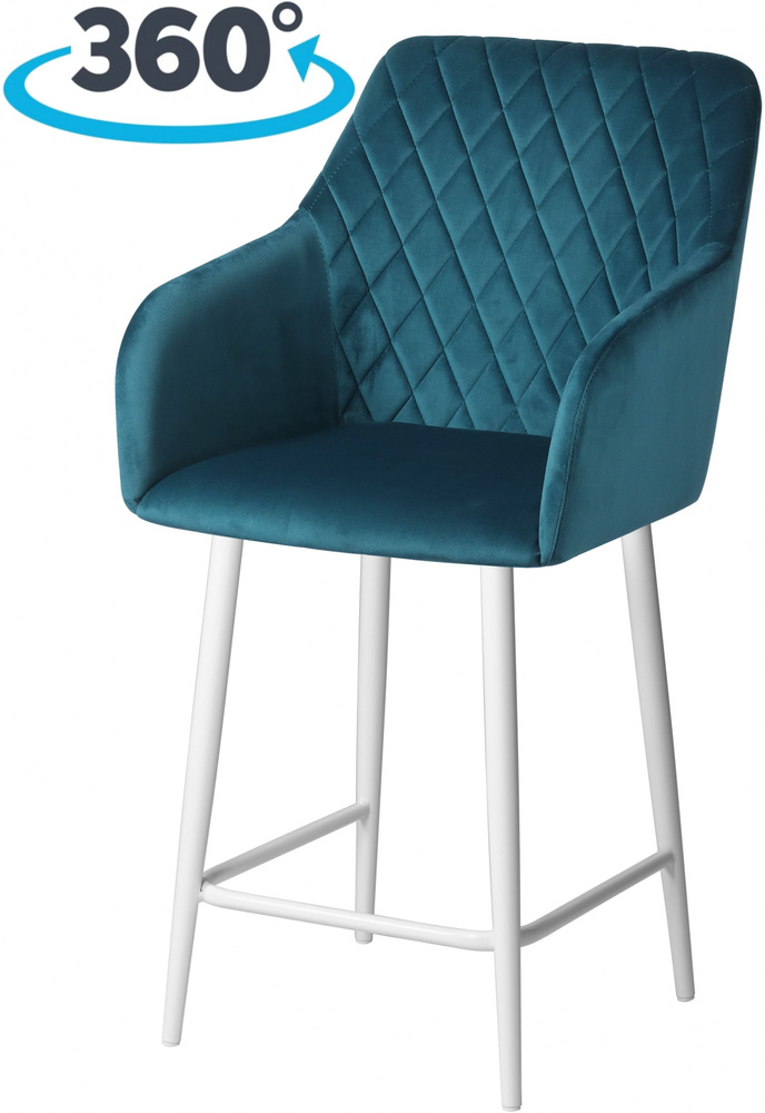Полубарный поворотный мягкий стул со спинкой и подлокотниками Барли 65 см изумрудный / белый  #1