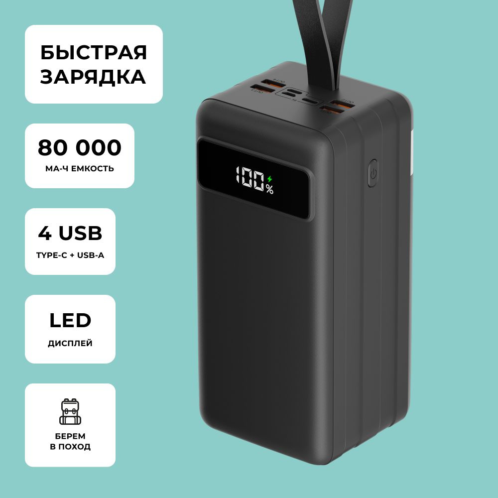 Внешний аккумулятор NRG Turbo V2 80000 mAh, powerbank с быстрой зарядкой PowerDelivery и QuickCharge, #1