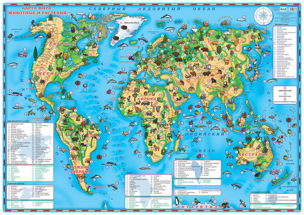 А 2 Плакат Карта мира. Животные и растения #1