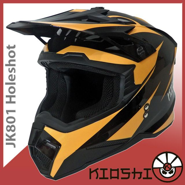 Шлем кроссовый KIOSHI JK801 Holeshot 2XL(63-64) черный желтый глянец #1