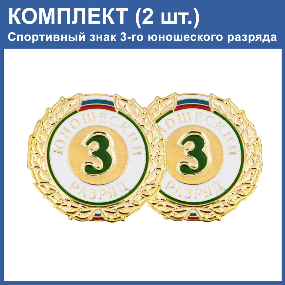 Знак - 3-й юношеский разряд (Комплект: 2шт.). Значок спортивного разряда.  #1