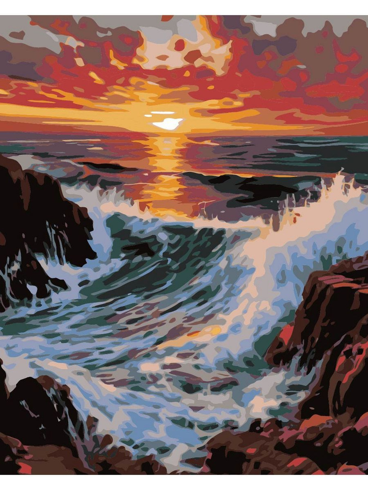Картина по номерам волны океан на холсте с деревянным подрамником размер 40х50, акриловые краски, кисточки, #1