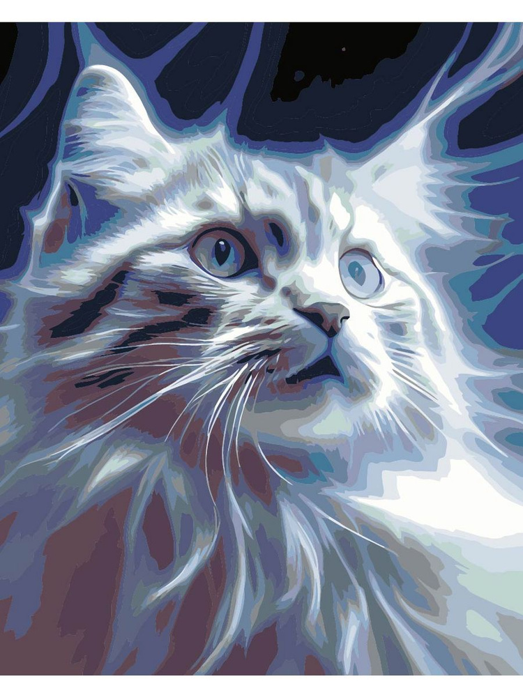 Картина по номерам белая кошка на холсте с деревянным подрамником размер 40х50, акриловые краски, кисточки, #1