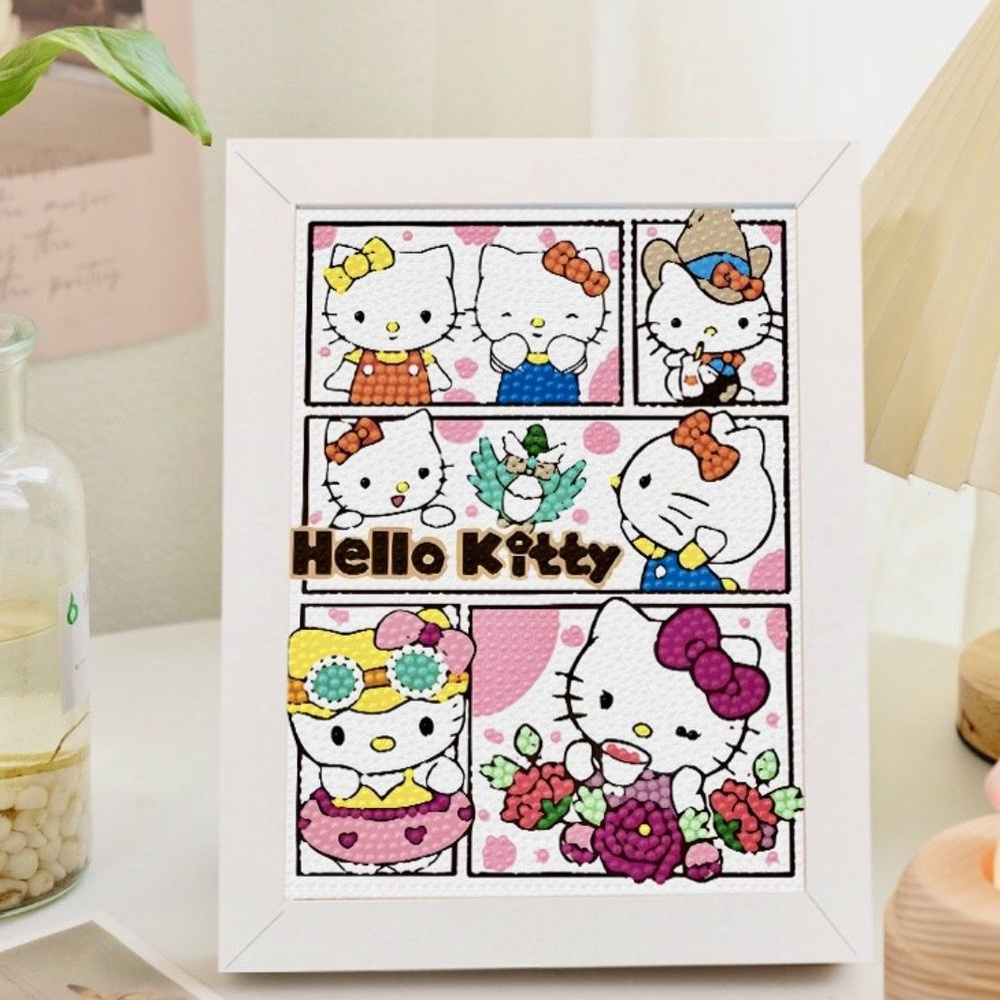 Картина алмазная мозаика детская ХЕЛЛОУ КИТТИ / HELLO KITTY на холсте / набор для творчества аниме Куроми #1