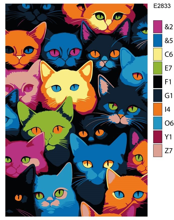 Детская картина по номерам E2833 "Цветные котики" 30x30 #1