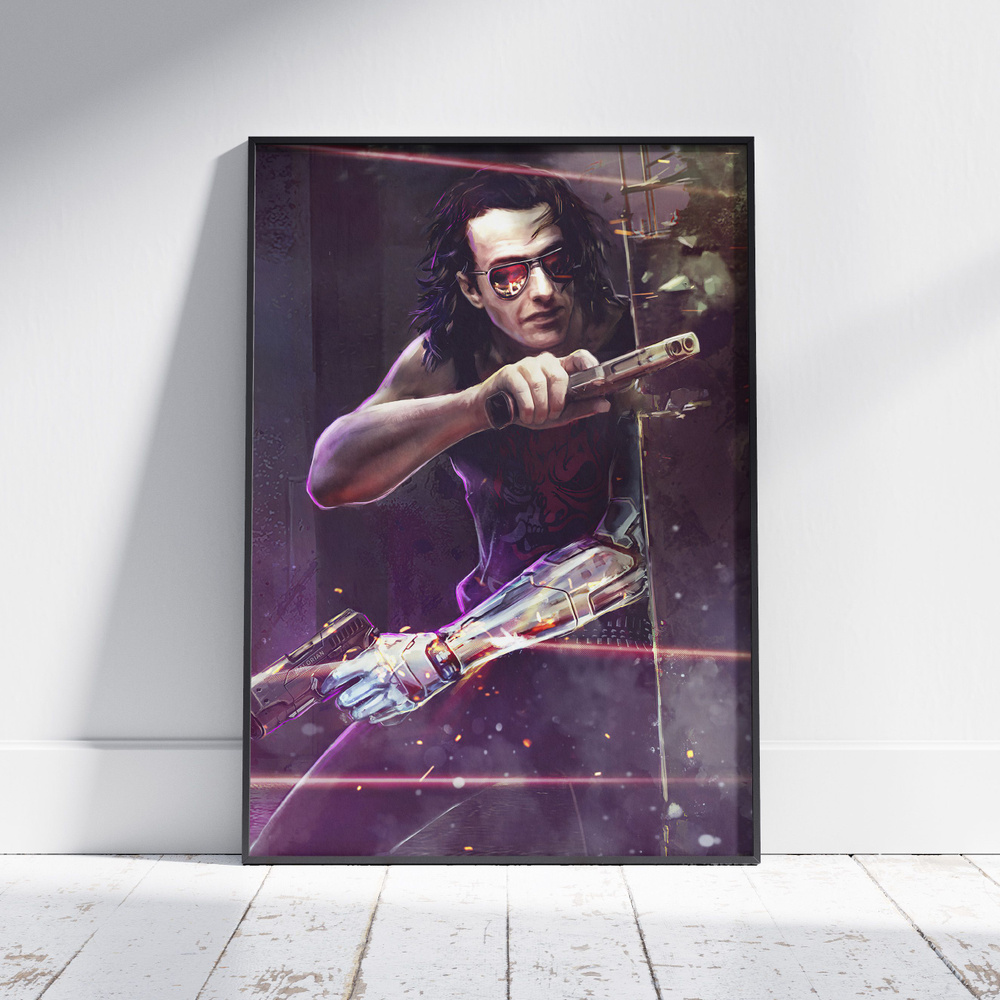 Плакат на стену для интерьера Киберпанк 2077 (Джонни Сильверхенд 7) - Постер по игре формата А3 (30x42 #1