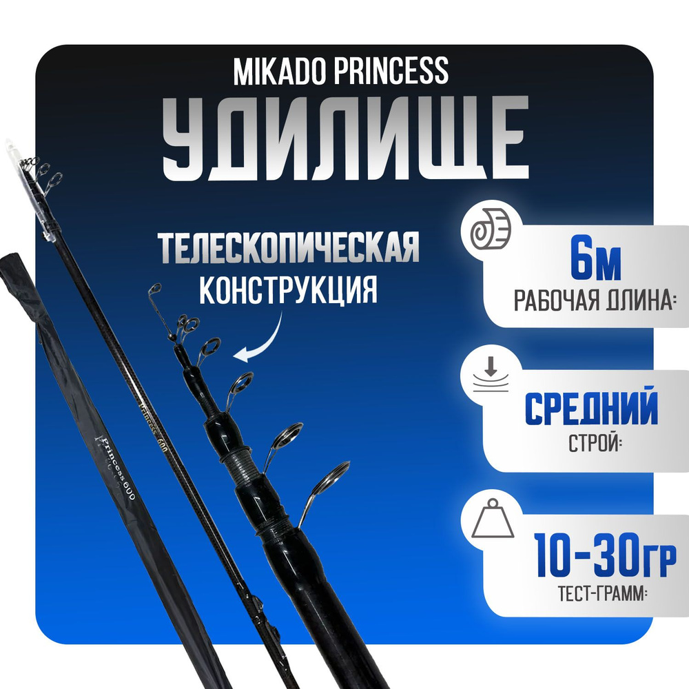 Удилище телескопическое Mikado Princess с кольцами Mikado Princess 6 метров, карбон 98%, тест 10-30 грамм #1