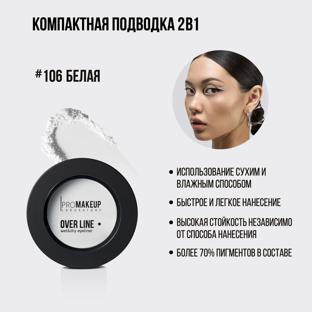 PROMAKEUP Laboratory OVER LINE wet & dry eyeliner, компактная подводка для глаз 2 в 1, #106 белая, 3,8г #1