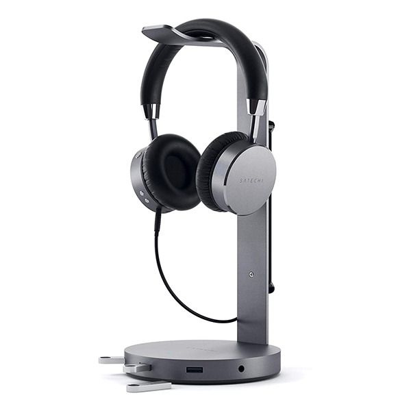 Смарт подставка-хаб Satechi Aluminum Headphone Stand 3USB/1x3.5 mm Space Gray для наушников серый космос #1