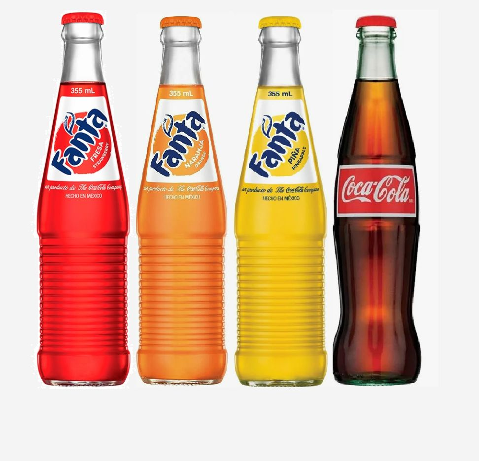 Набор газированных напитков Fanta и Coca Cola, стекло, ( 4 шт по 0,355 л). Мексика  #1