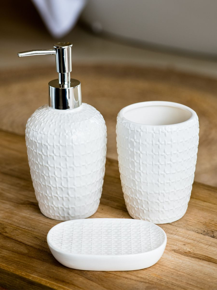 Набор аксессуаров для ванной комнаты ND Play / "Topaz" 3 предмета (диспенсер, стакан, мыльница), керамика. #1