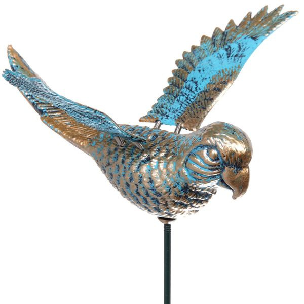 Фигура на спице для отпугивания птиц "Птичка Флавио" 60 см, Золото с голубым переливом  #1
