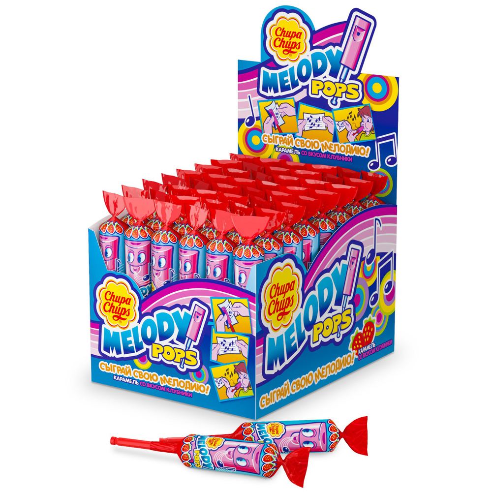 Карамель Chupa Chups МЕЛОДИ ПОПС со вкусом клубники, 48 шт по 15 г  #1