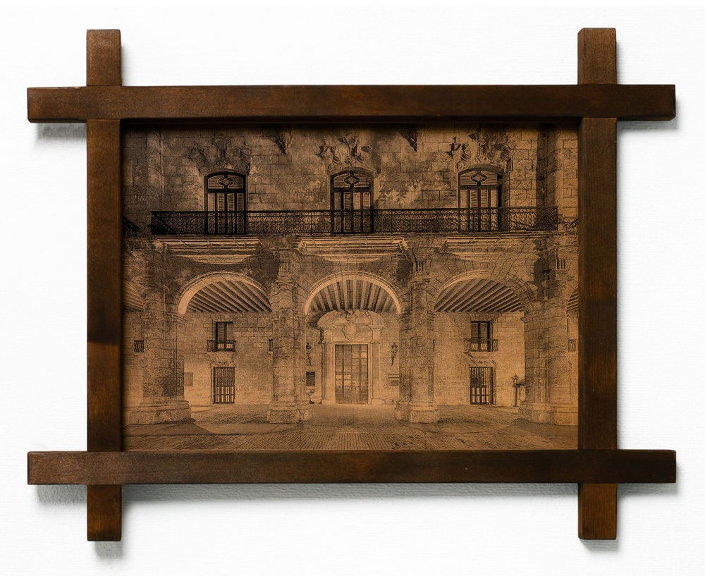 Картина Дворец Капитан-Генералов, Гватемала, гравировка на натуральной коже, интерьерная для украшения #1