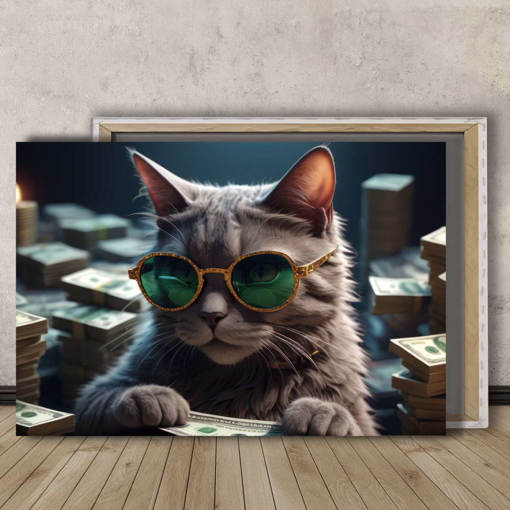BRUSHBLOOM Картина "Деньги Кот с деньгами (18)", 80  х 60 см #1
