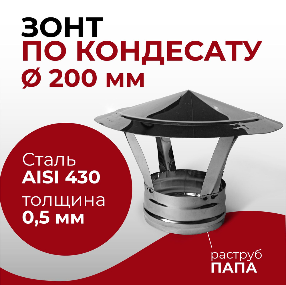 Зонт для дымохода ПАПА D 200 мм 0,5/430 нерж "Прок" #1