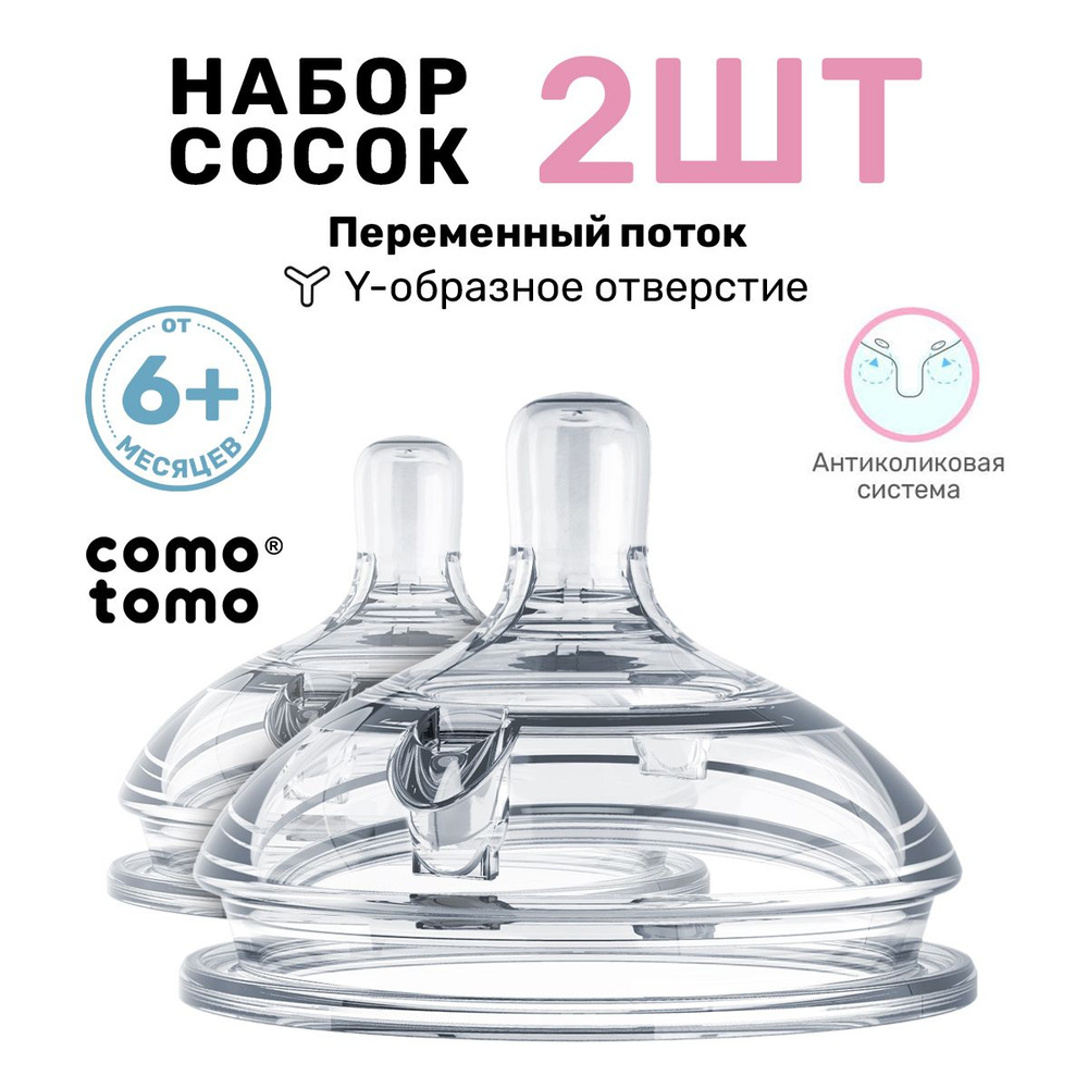 Соска для бутылочек Comotomo Natural Nipple Packs силиконовая для каши 6+ (Y)  #1