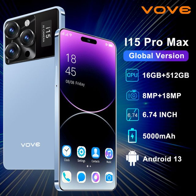 vove Смартфон I15pro max+/1 EU 16/512 ГБ, синий #1