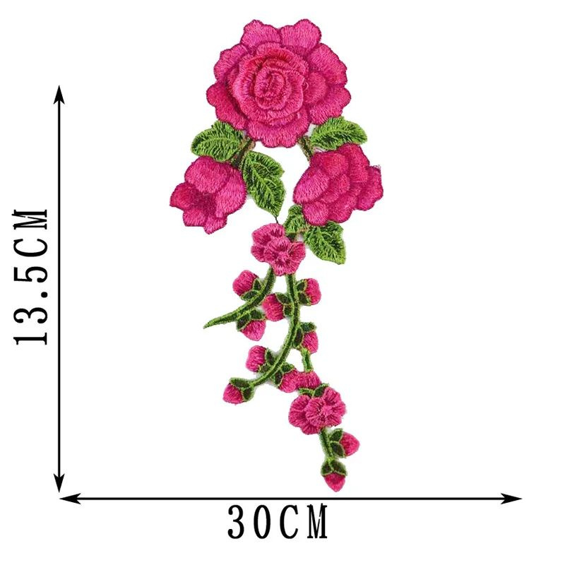 Большая аппликация на одежду нашивка разноцветный ЦВЕТЫ малиновый-12  #1