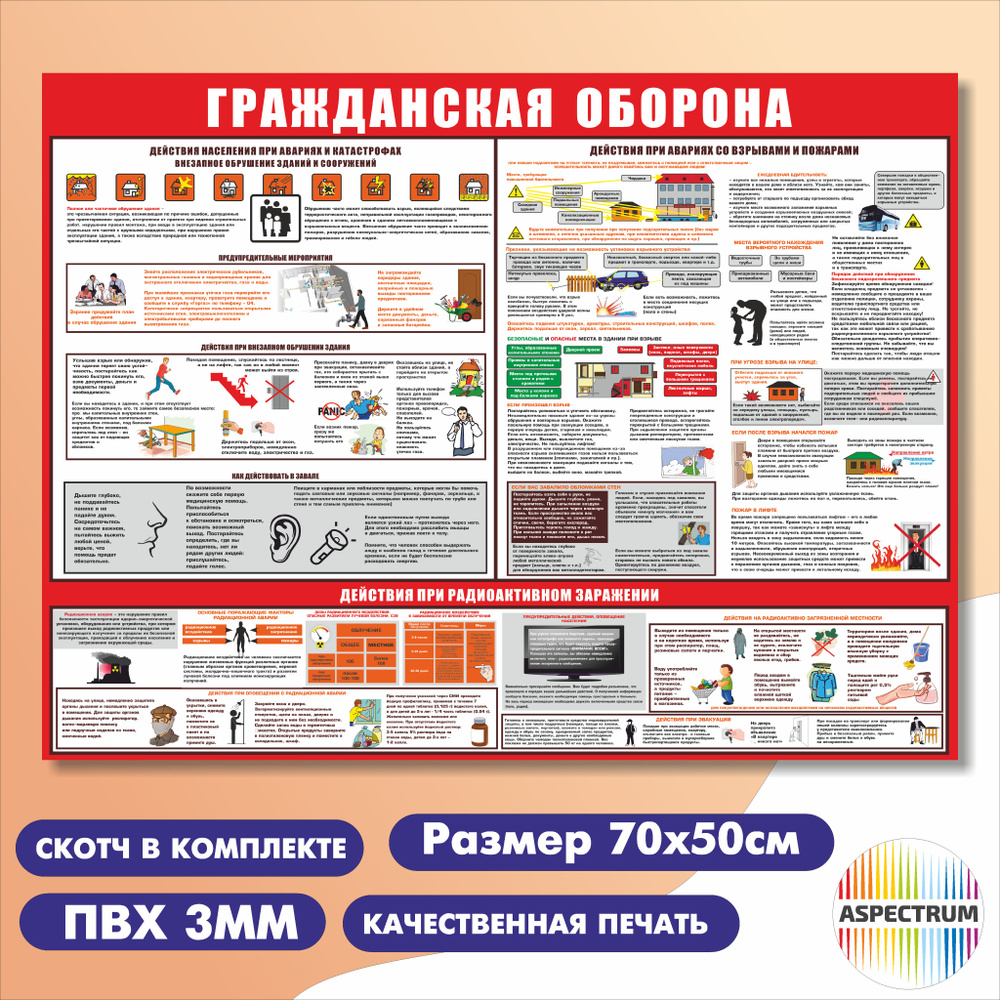 Стенд плакат по гражданской обороне 70x50см #1