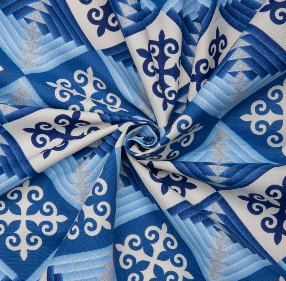 Ткань DUCK с водоотталкивающей пропиткой, 100х180 см, принт Мозайка цвет синий  #1