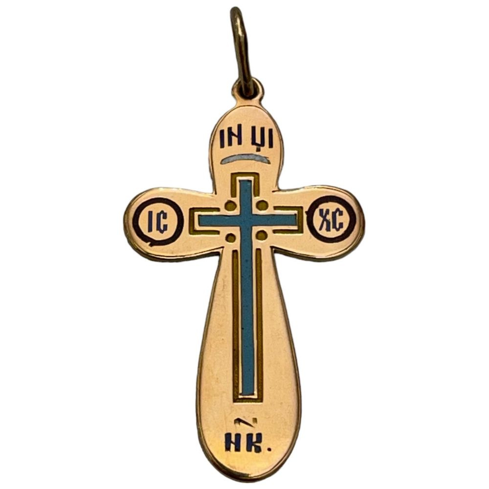 Золотой православный нательный крест с эмалью, 56 проба, ИА-ИЛ, 1860-1900 гг, Российская Империя  #1
