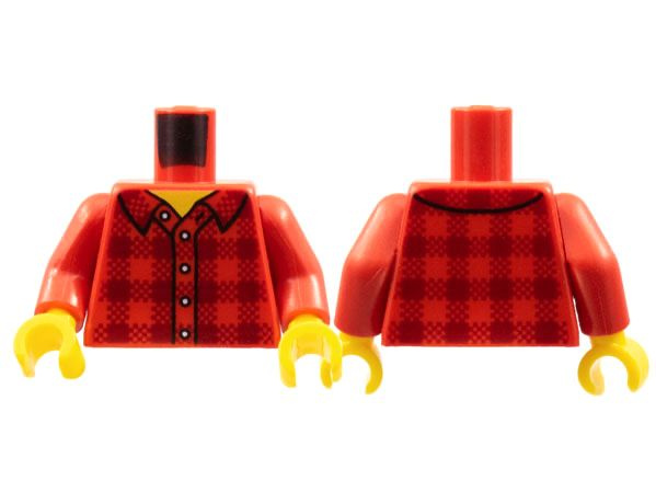 Торсик Lego Torso Plaid Flannel Shirt with Collar and 5 Buttons Pattern / Red Arms / Yellow Hands 973pb2343c01 #1