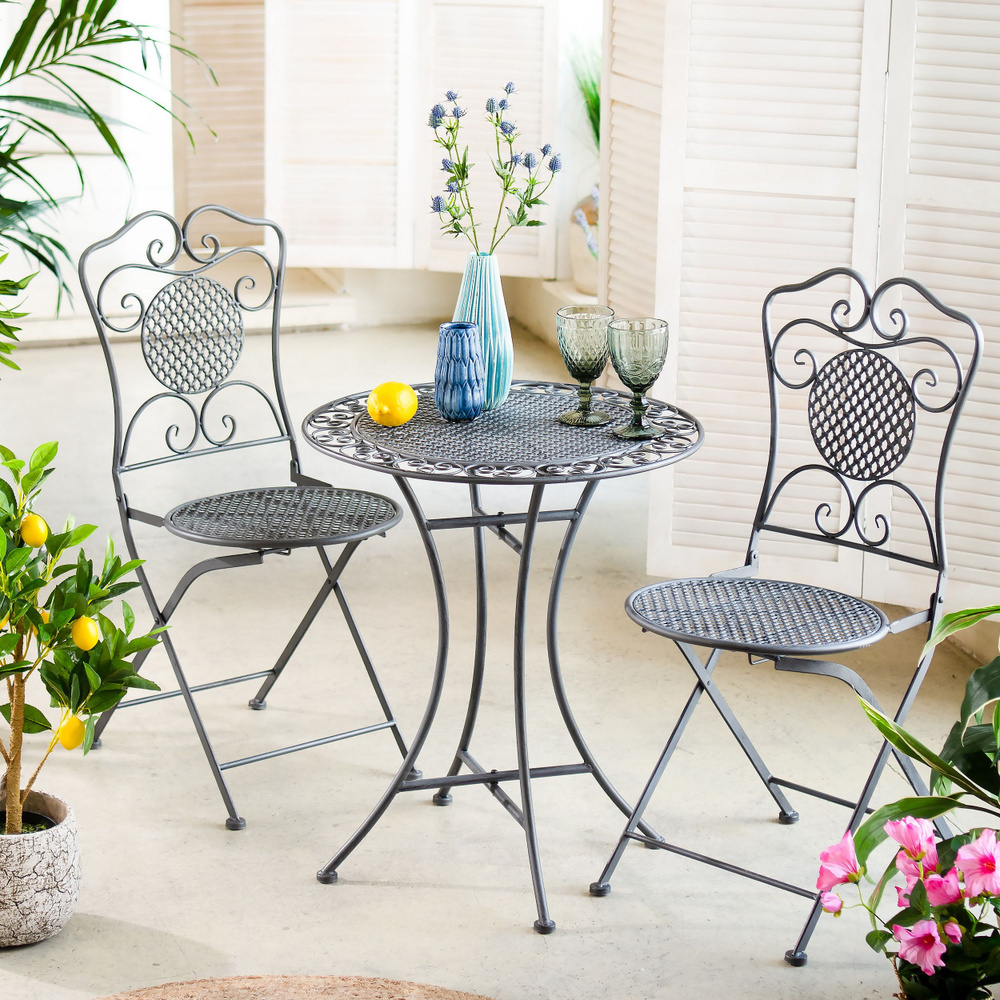 Комплект садовой мебели Ферарра: 1 стол + 2 стула, серый #1