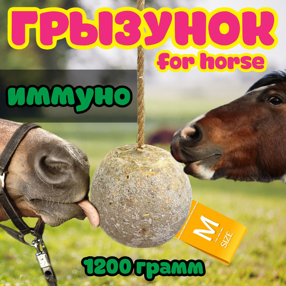 Сладкий грызунок-шар со вкусом "Иммуно" FOR HORSE / лакомство (ликит) лизунец для лошади 1200 гр  #1