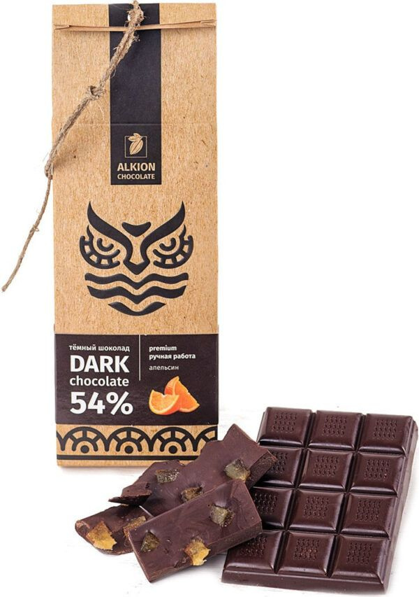 Шоколад темный 54% ALKION CHOCOLATE с кусочками апельсина, 100 г. 4 ...