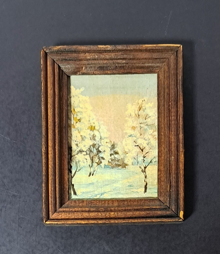 Картина миниатюра Зима, масло, картон, рамка #1