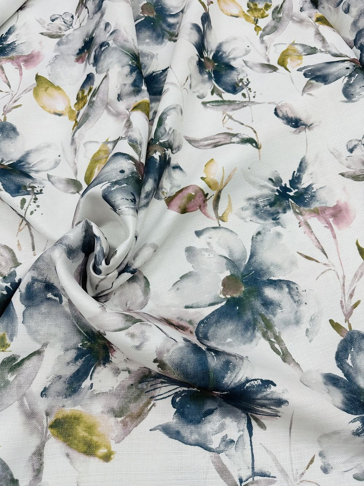Портьерная ткань для штор, скатертей, "под лен'', 100 % полиэстер /Viva текстиль/ с печатным рисунком, #1