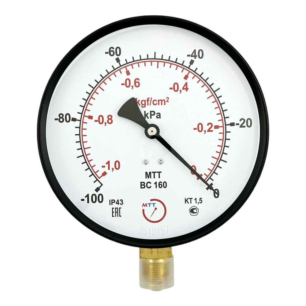 Вакуумметр ВС160 -100-0 кПа (-1-0 бар) резьба М20х1,5 класс точности 1,5  #1