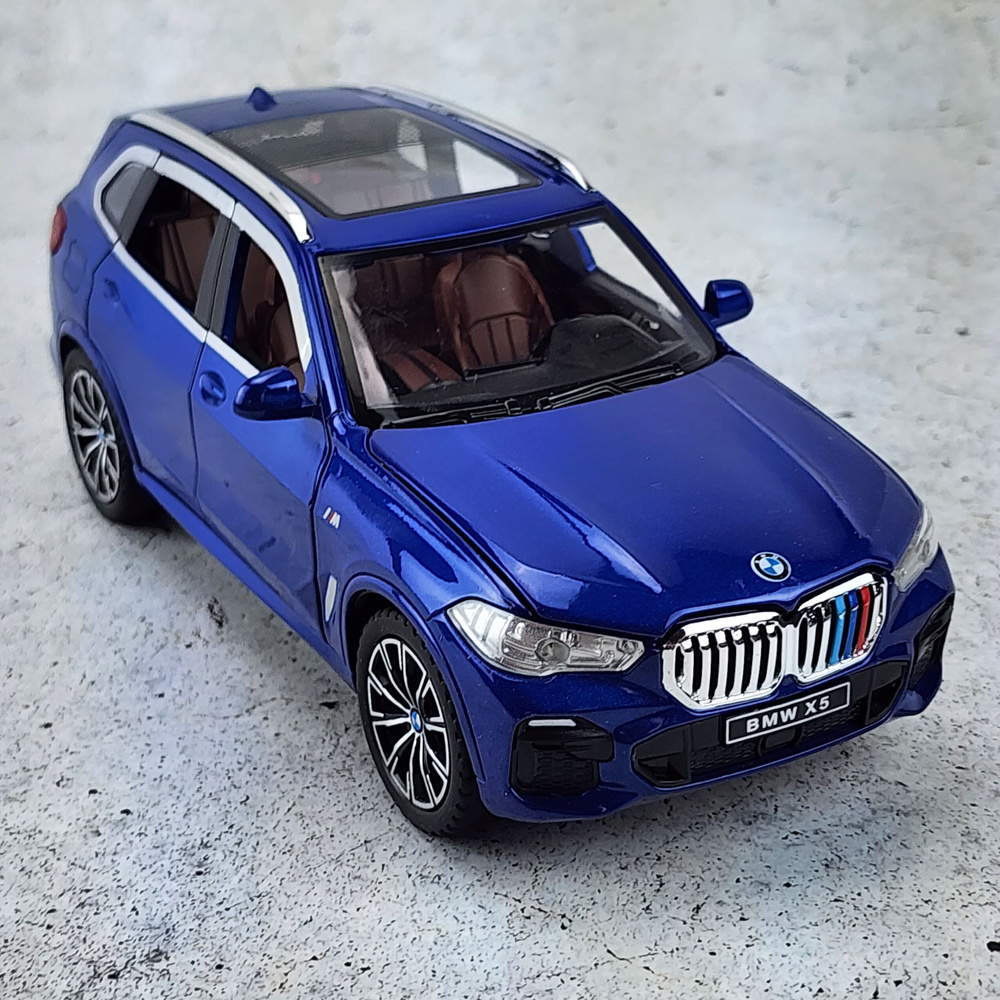 Машинка металлическая BMW X5 инерционная модель БМВ X5 1:24 синяя длина 20см, со светом и звуком  #1