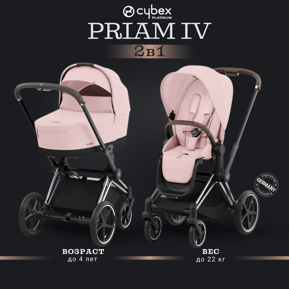 Коляска 2 в 1 Cybex Priam IV цвет Peach Pink на шасси Chrome/brown #1