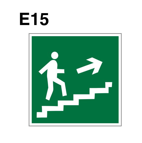 Несветящийся, плоский, эвакуационный знак E15 Направление к эвакуационному выходу по лестнице вверх (самоклеящаяся #1