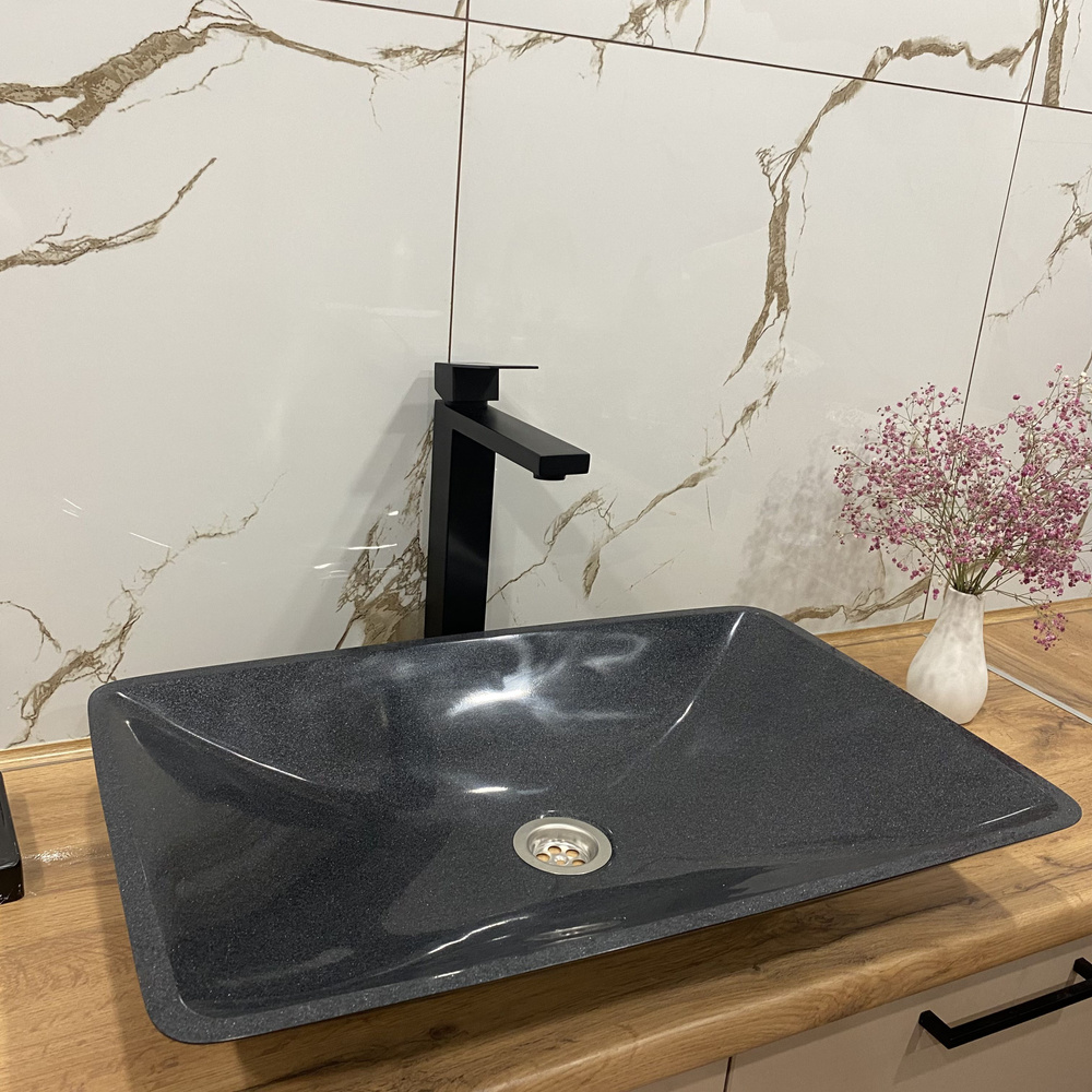 Раковина для ванной, накладная на столешницу из искусственного камня Рим " Черный Металлик "  #1