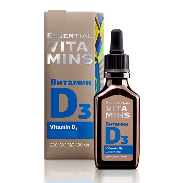 Витамин D3, Essential Vitamins 30 мл. 5 мкг (200 МЕ) в 1 капле #1