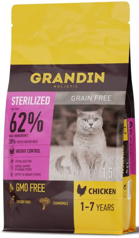 Grandin Sterilized Grain free Корм сухой для кастрированных котов и стерилизованных кошек в возрасте #1