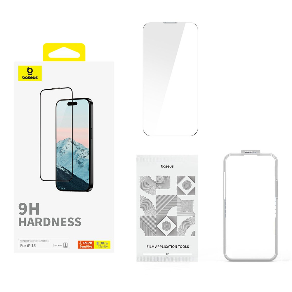 Защитное стекло Baseus Tempered Glass 9H Hardness iPhone 15 / C рамкой #1