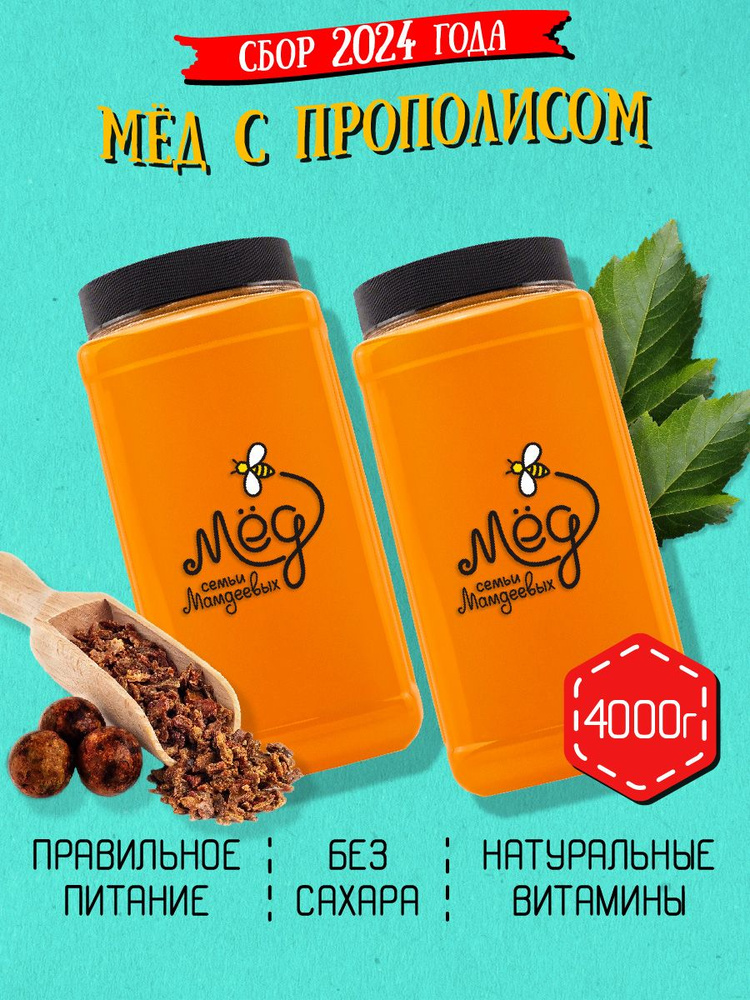 Мёд натуральный, Мед с прополисом, 4 кг, противовирусный мёд, полезный подарок, сладости без сахара к #1