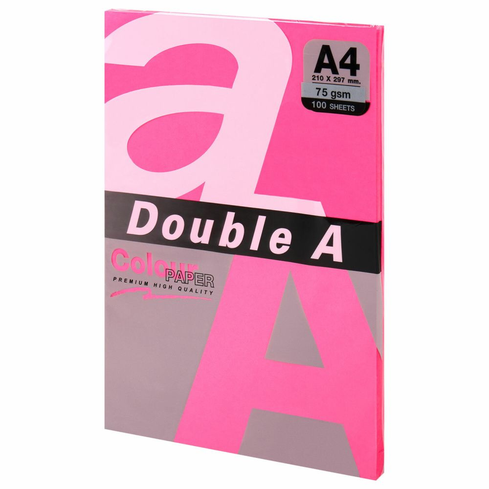 Упаковка 4 шт. Бумага цветная DOUBLE A, А4, 75 г/м2, 100 л., неон, розовая  #1