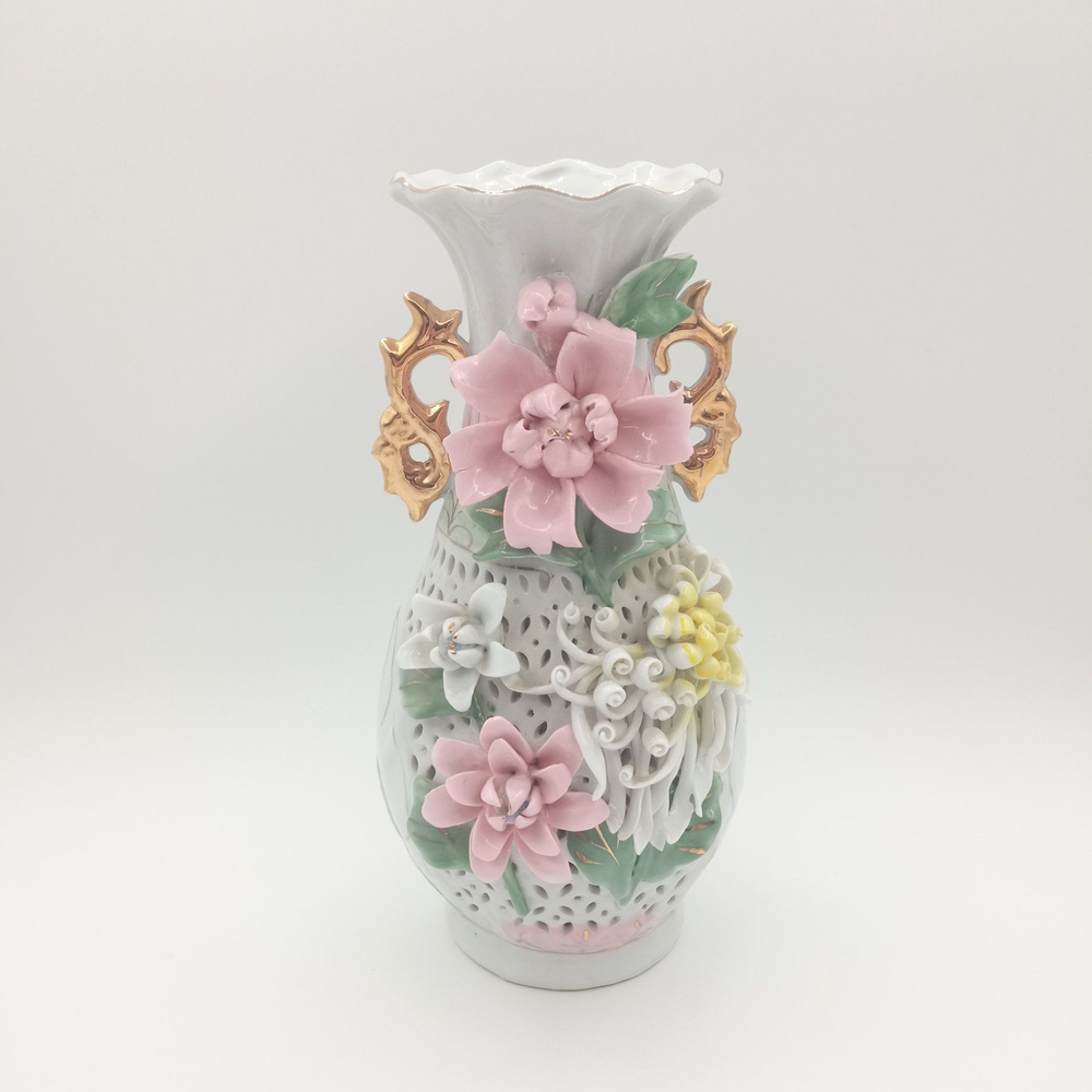 Декоративная ваза с цветочным декором, керамика, роспись, золочение, Азия, 2000-2010 гг.  #1