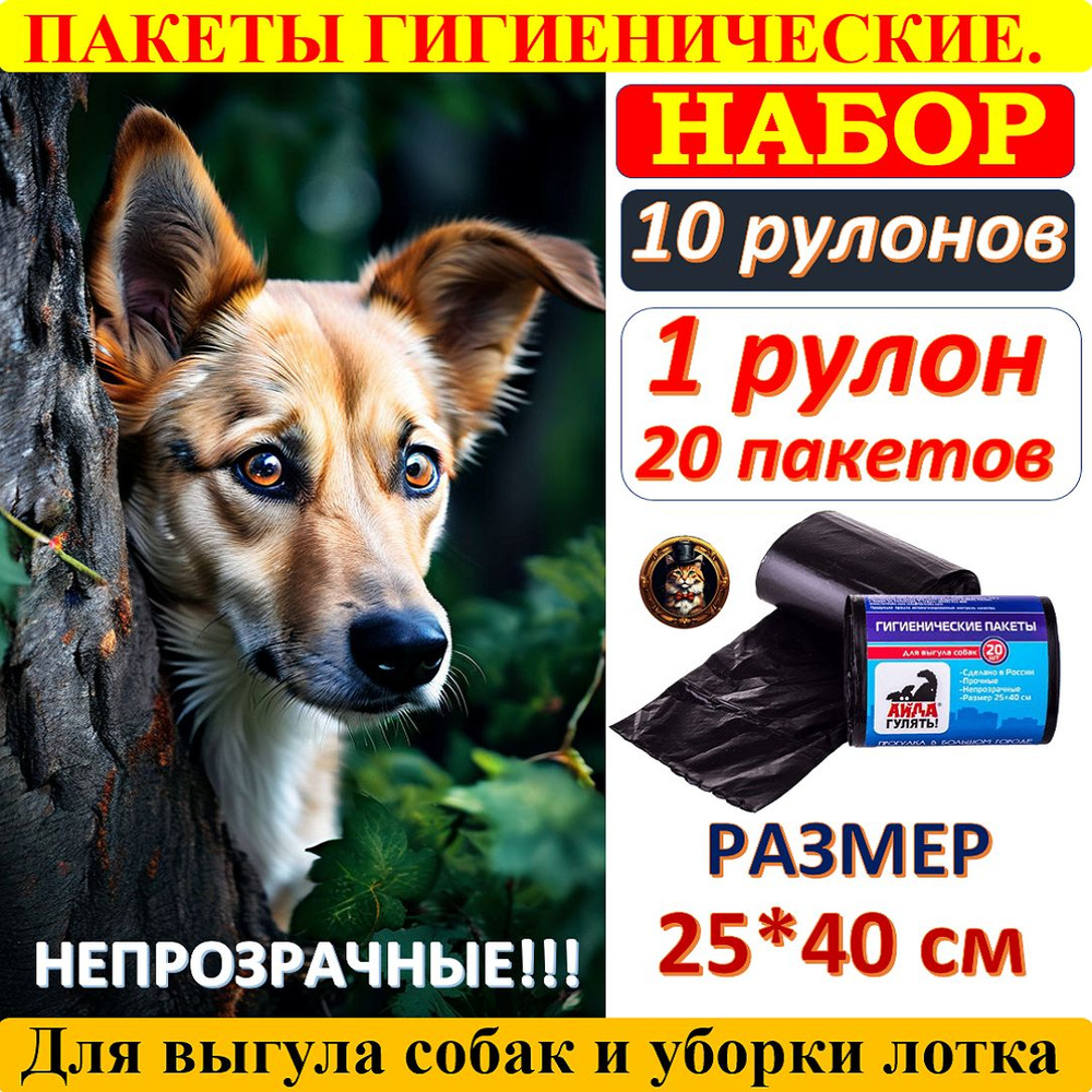 Пакеты гигиенические для выгула собак "Айда гулять", набор 10 рулонов (1 рулон - 20 шт)  #1
