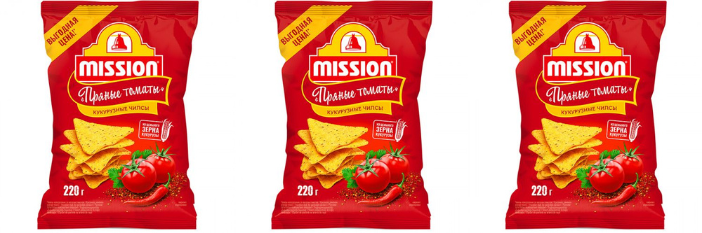 Mission Чипсы кукурузные Пряные томаты, 150 г, 3 шт #1