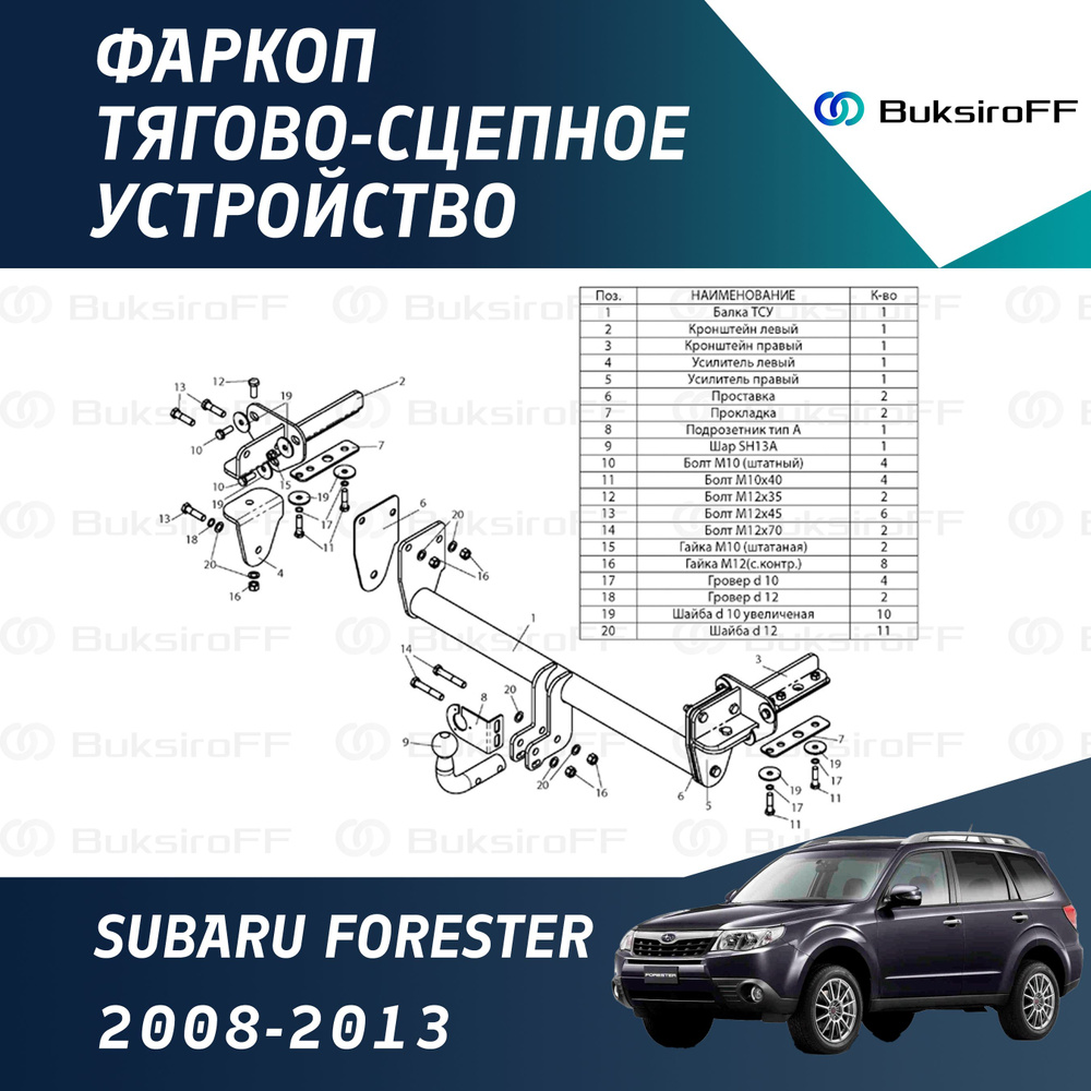 Фаркоп Leader Plus S306-A для SUBARU FORESTER 2008-2013 (без электрики) #1