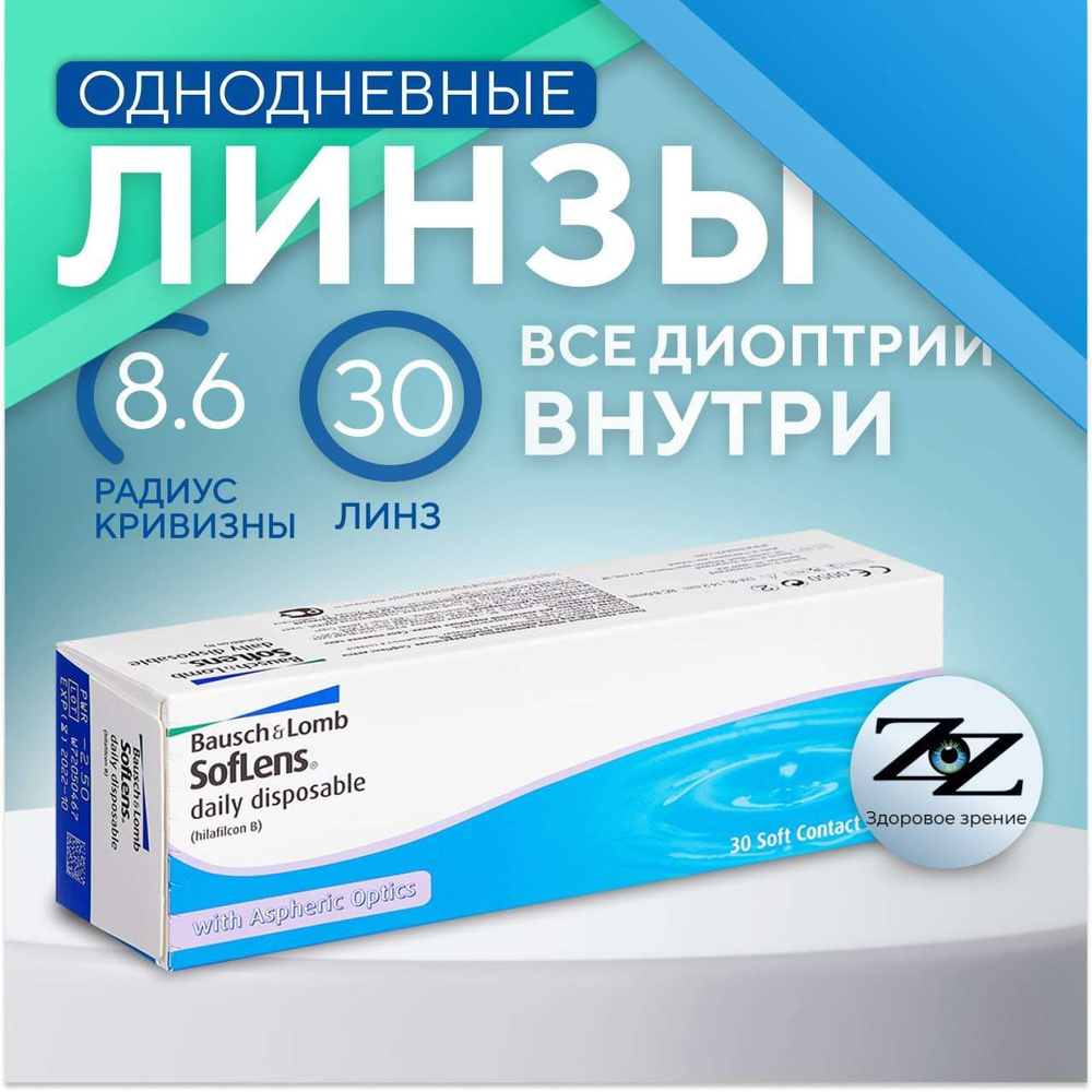 Bausch + Lomb Контактные линзы Soflens Daily Disposable (30), 30 шт., -1.50 / 8.6/ Однодневные  #1